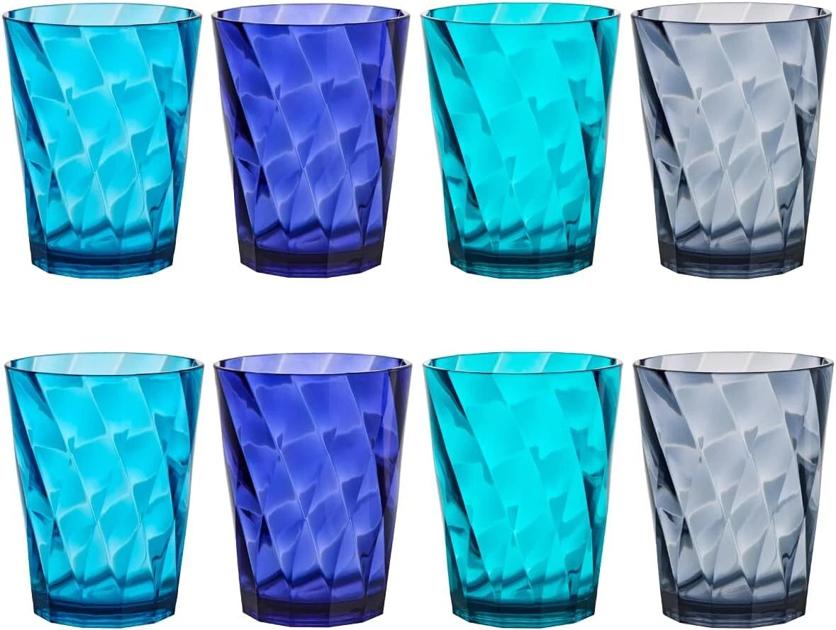 Plastic Reusable Drinking Glasses (Set of 8) 14oz Rocks Cups in Coastal Colors 07FC0E-D4 - KOEEK