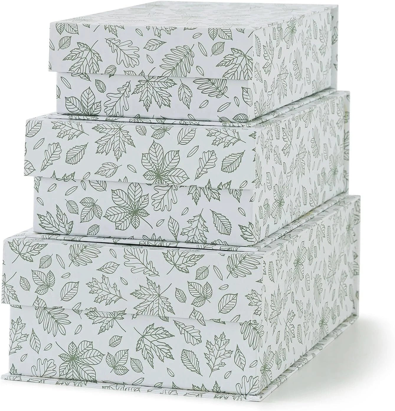 Decorative Cardboard Storage Boxes, Set of 3 Light Green Floral Pattern Keepsake 07FC0E-D4 - KOEEK