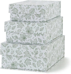 Decorative Cardboard Storage Boxes, Set of 3 Light Green Floral Pattern Keepsake 07FC0E-D4 - KOEEK
