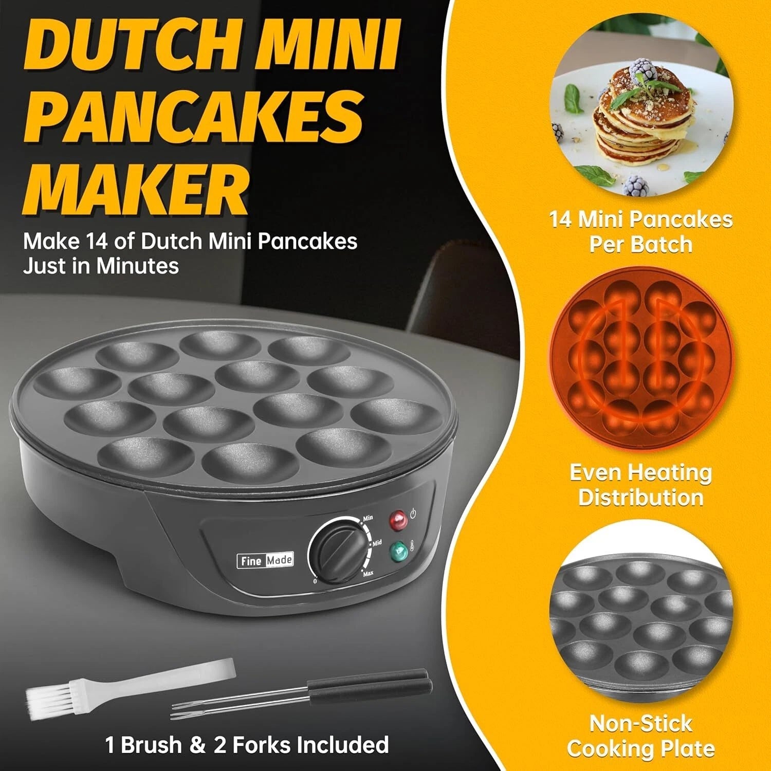Non-Stick Mini Pancake Maker, Electric Pancake Pan with Controls, Black 07FC0E-D4 - KOEEK