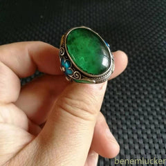 Chinese Vintage Tibetan Silver Green Zircon Adjustable Amulet Rings Collection 07FC0E-D4 - KOEEK