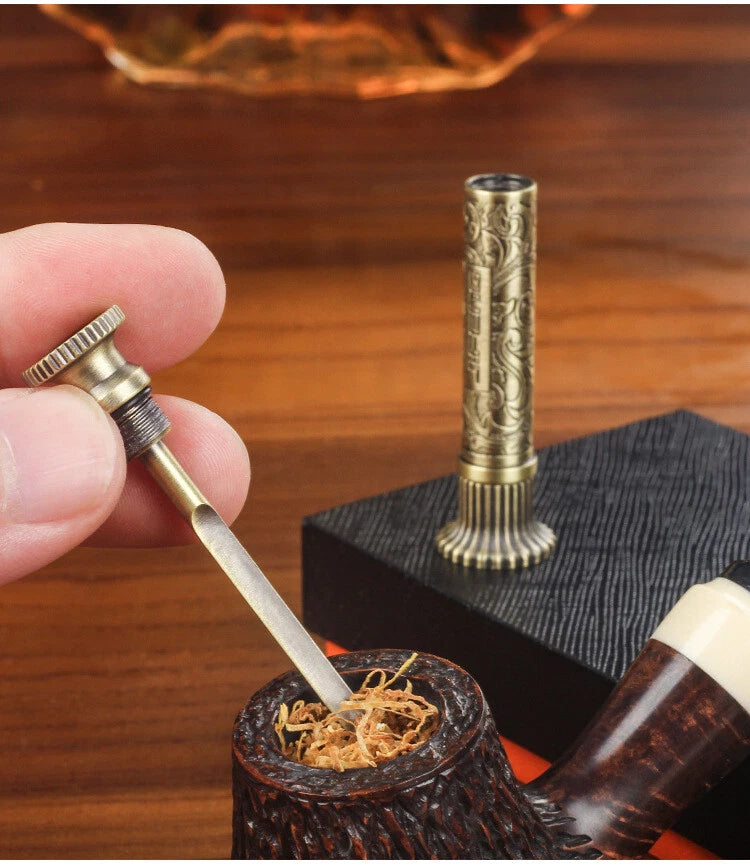 2 in 1 Vintage Brass Tang Grass Pipe Tamper Press Stick Tobacco Cleaner Tool 07FC0E-D4 - KOEEK