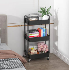 3-Tier Plastic Rolling Utility Cart with Handle,Multi-Functional Storage Trolley 07FC0E-D4 - KOEEK