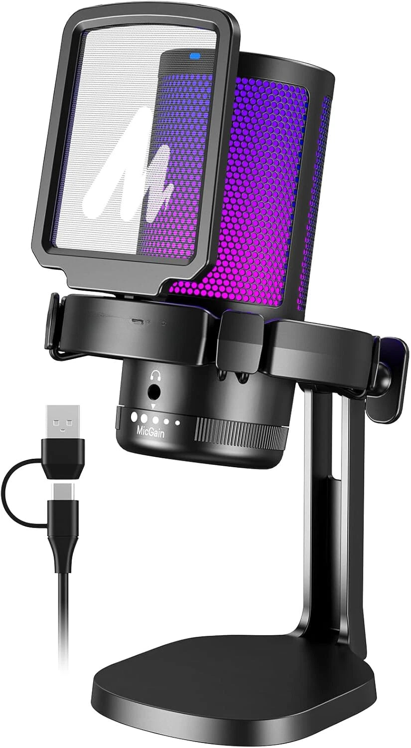 Computer Gaming Microphone with RGB Lights, Mute, Noise Canceling Microphone 07FC0E-D4 - KOEEK