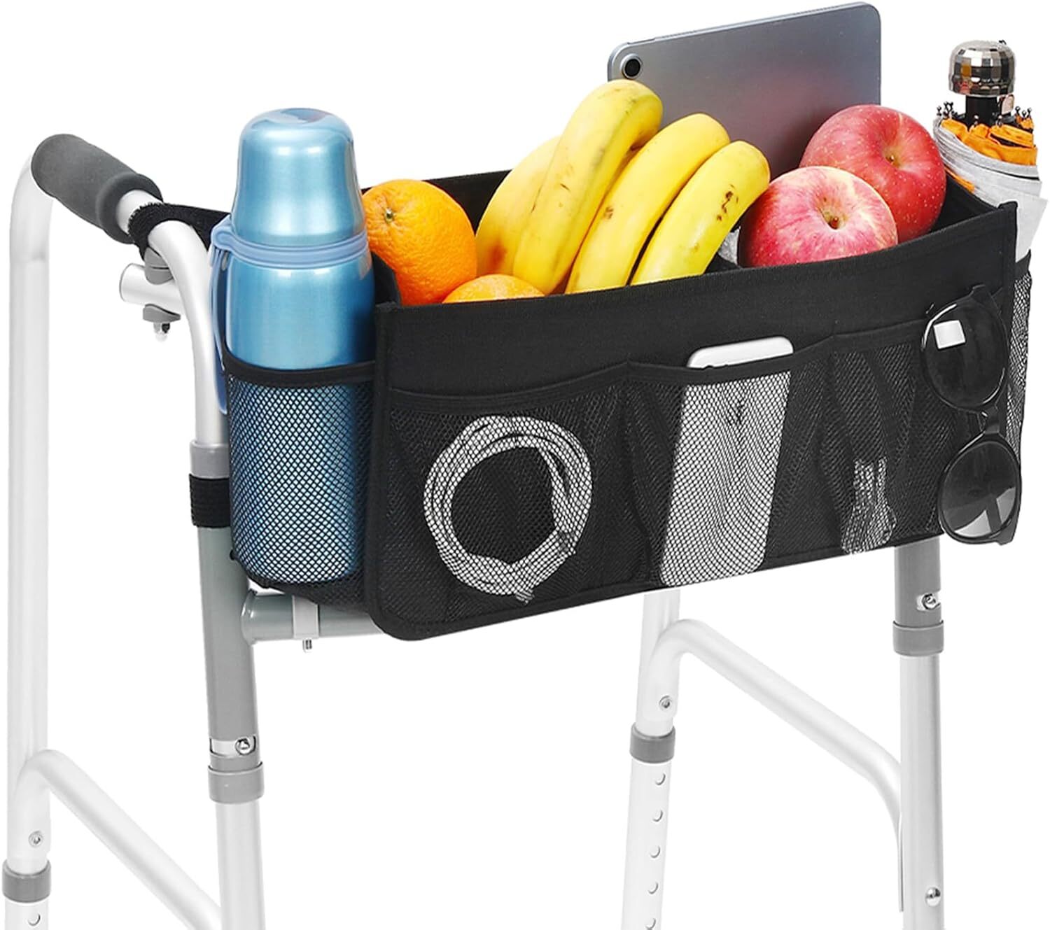 new Upgrade Walker Basket with Cup Holder, Foldable Storage Bag for Black 07FC0E-D4 - KOEEK