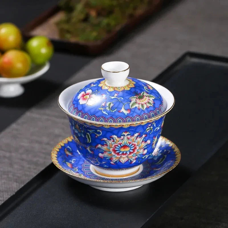 180ml Jingdezhen Porcelain Handpainted Enamel Gaiwan Tea Tureen Kungfu Teaware 07FC0E-D4 - KOEEK