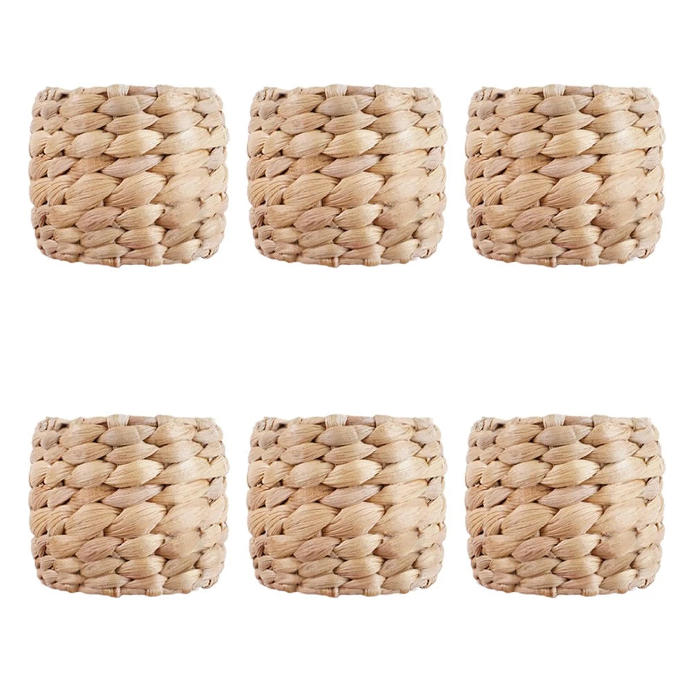 6pcs Rustic Straw Napkin Ring - Farmhouse Weaving Braided Napkin Buckles - 07FC0E-D4 - KOEEK