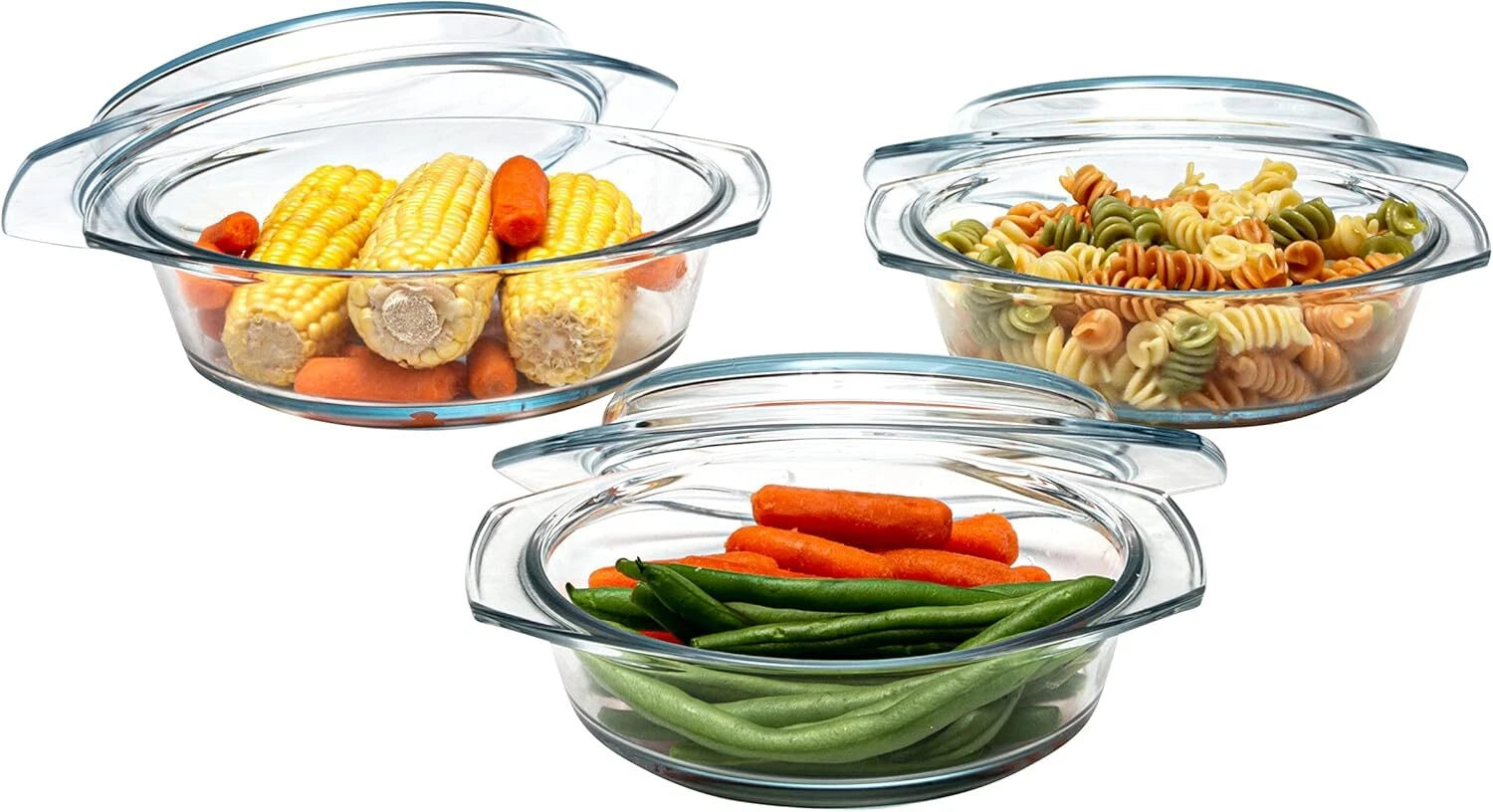 Casserole dish set, set of 3 casserole dishes with lids, round glass cookware 07FC0E-D4 - KOEEK