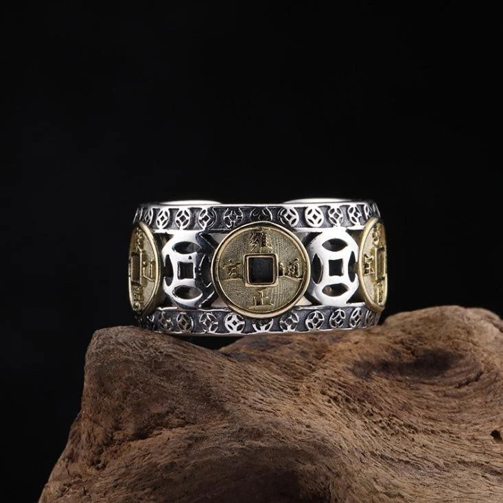 Silver Plated Open Ring Adjustable Index Finger Chinese Style Band 07FC0E-D4 - KOEEK