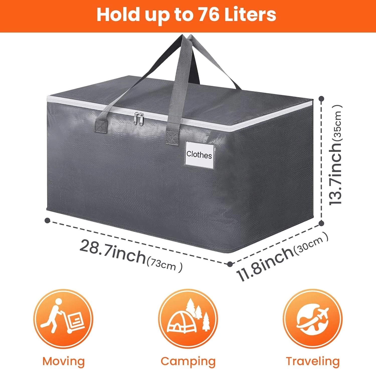 Large moving boxes with zippers and handles, 76 liters, 10 pieces per pack. 07FC0E-D4 - KOEEK