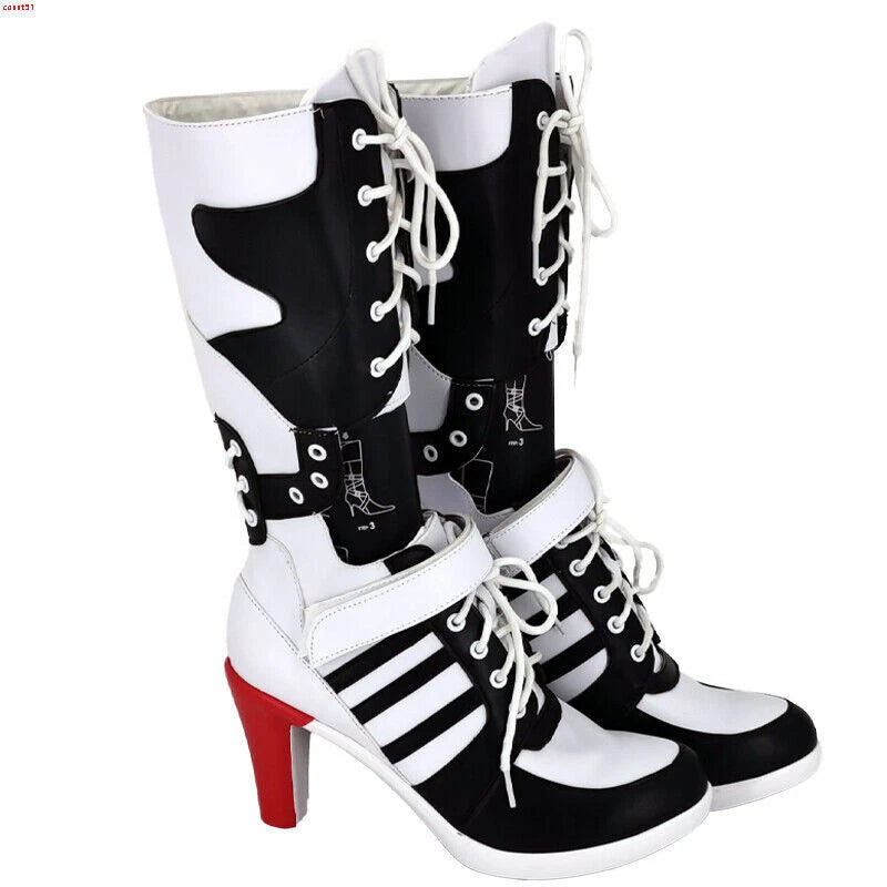 DC Suicide Squad The Clown's Girl Harley Quinn Cosplay Shoes PU Long Boots Props 07FC0E-D4 - KOEEK