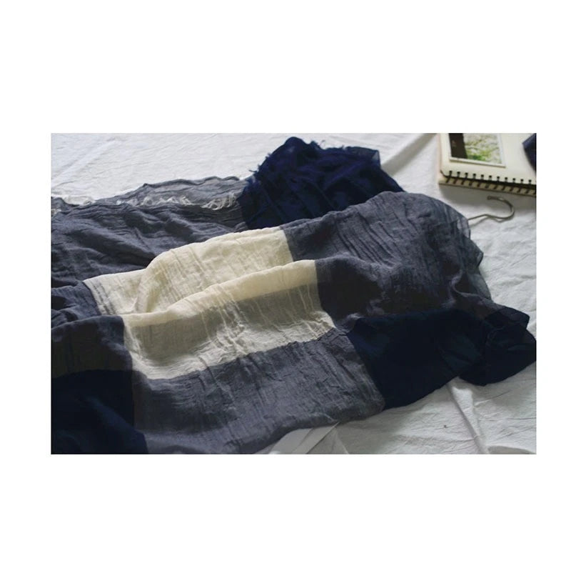 Mens soft cotton linen Bandana Scarf Blue gray Unisex Winter Autumn Neckerchief 07FC0E-D4 - KOEEK