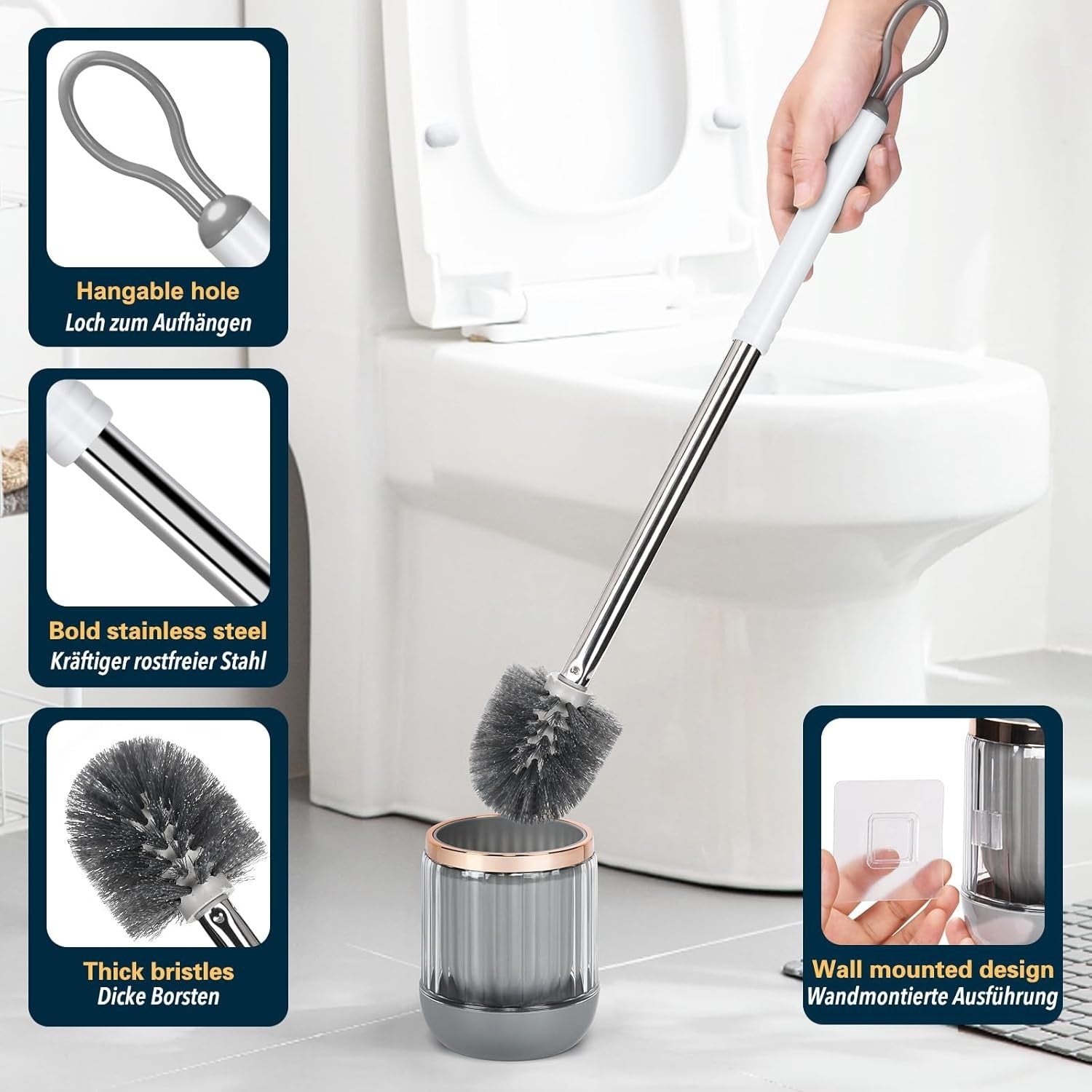 new Toilet Bowl Brush and Holder 2 Pack Long Handle for White 07FC0E-D4 - KOEEK