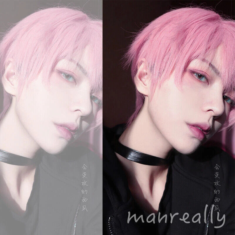 Daily Fluffy Men Short Hair Cosplay Kawaii Boys Full Wig Pink Hairpiece Gift 07FC0E-D4 - KOEEK