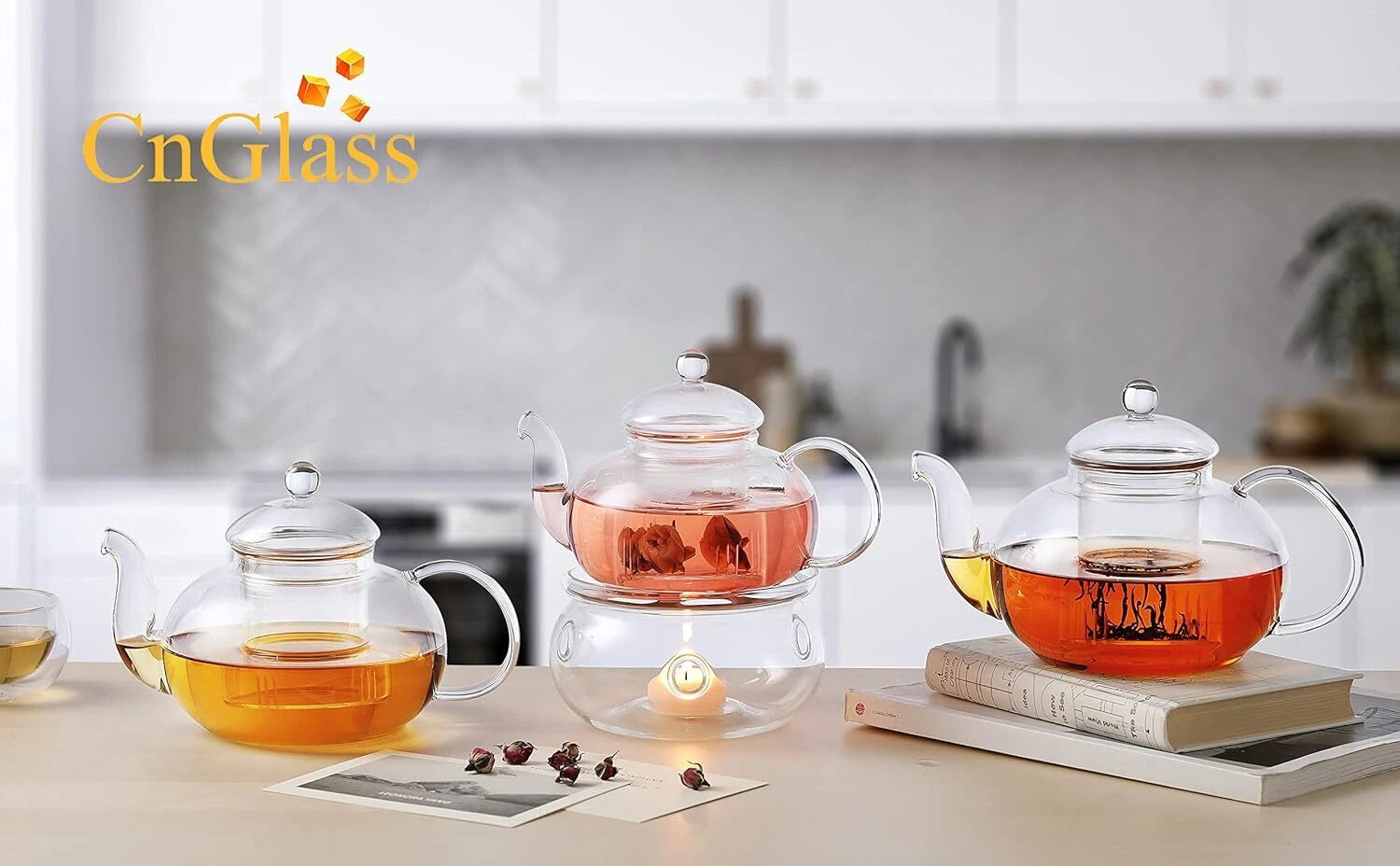 1200ml Glass Teapot with Removable Infuser,Stovetop Safe Tea Kettle,Blooming 07FC0E-D4 - KOEEK