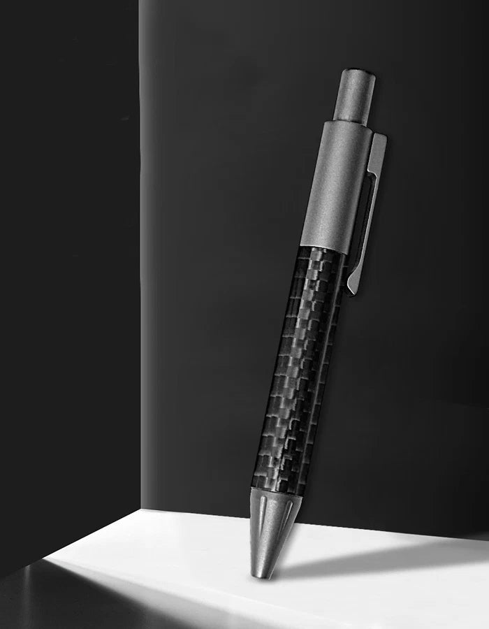 Mini Pocket Titanium + Carbon Fibre Ballpoint Pen Signature Pen w/ 2pcs Refills 07FC0E-D4 - KOEEK