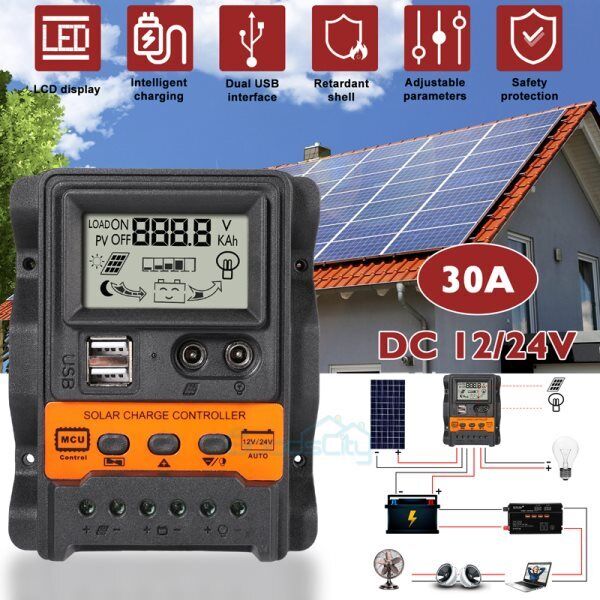 ny 12/24V 80/100A MPPT Solar Charge Controller Panel Batteri LCD Regulator Dual USB