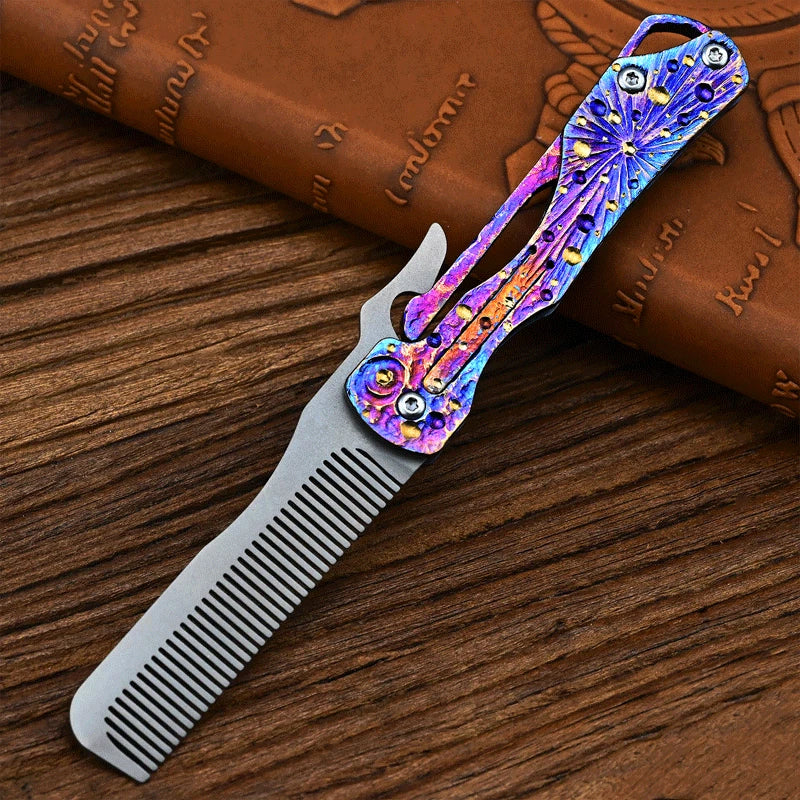 Titanium Comb Folding for Beard Shaving Hair Style Pocket Carry EDC Comb Gift 07FC0E-D4 - KOEEK