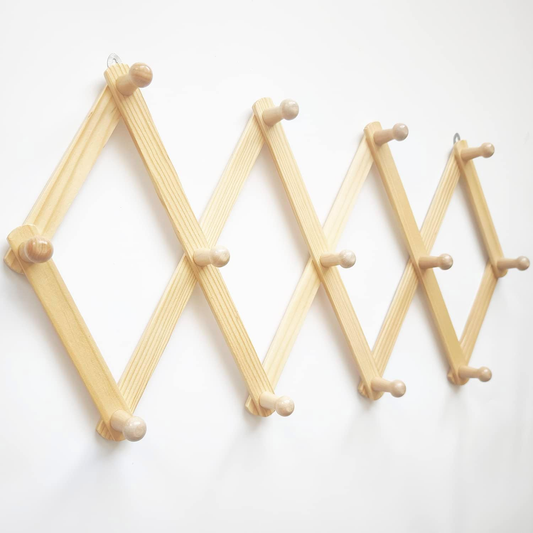 new Accordion Style Expandable Wall Wooden Coat Rack 13 Hooks (Pegs) Hang Hats Jacke