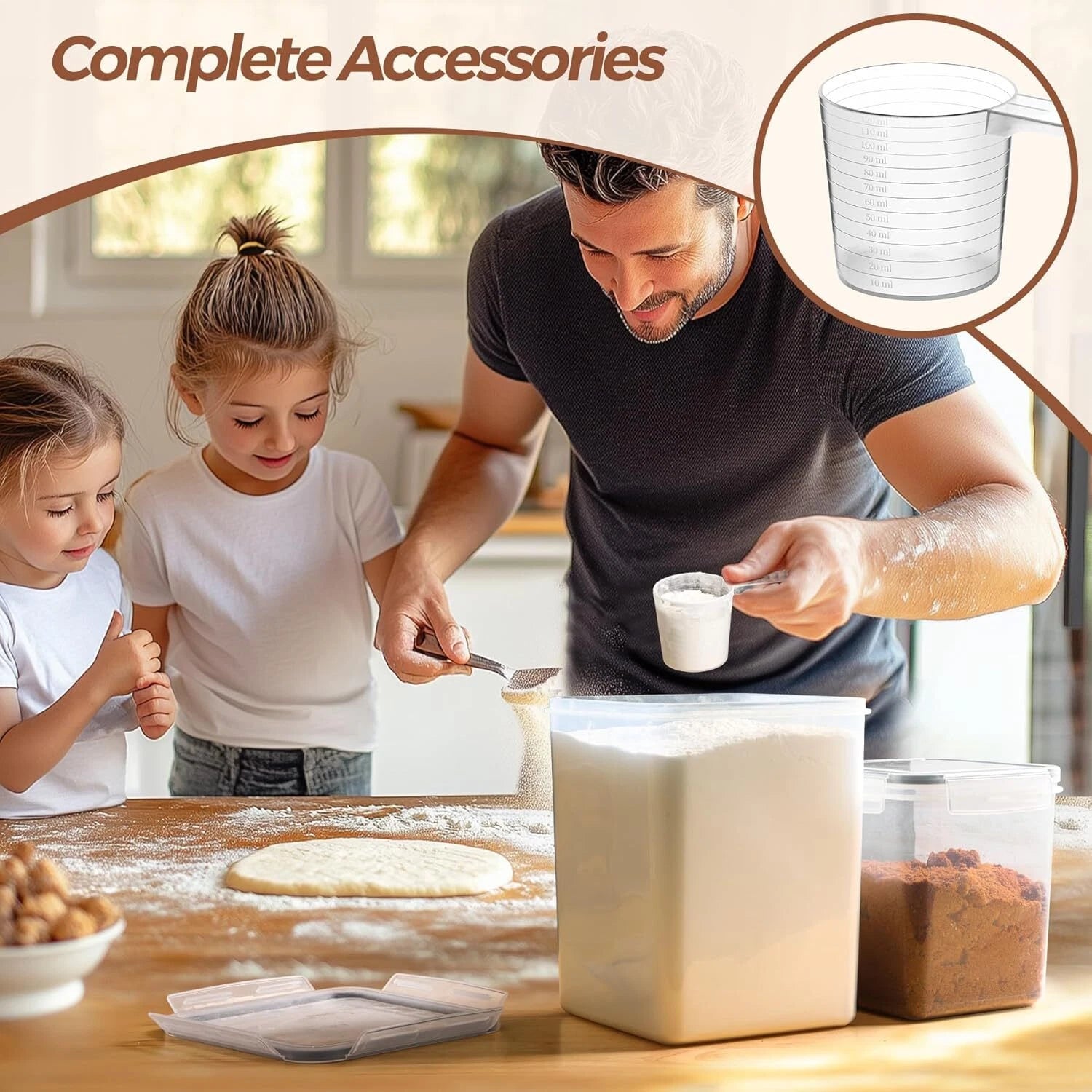 Flour Sugar Storage Containers Set of 3 (5.2L/166oz) (2.5L/78oz*2), Airtight 07FC0E-D4 - KOEEK