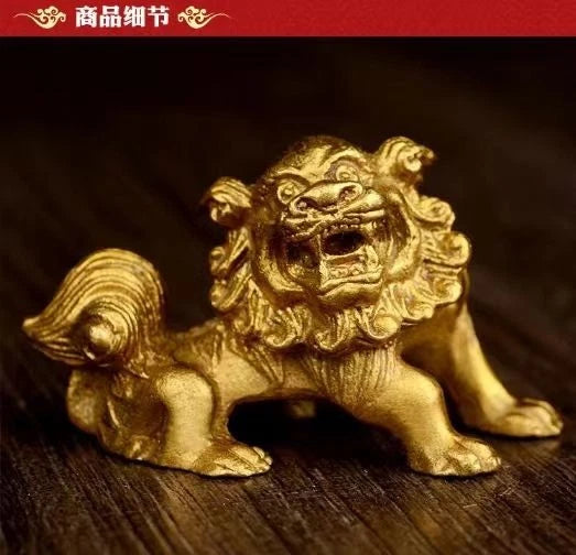 Solid Copper Lion Pair Feng Shui Wealth Guardian Statues Home Car Decor 07FC0E-D4 - KOEEK