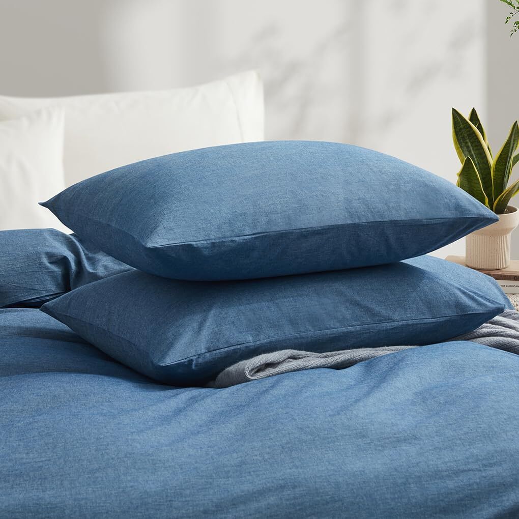 new LOVQUE  Washed Cotton Duvet Cover Queen Size, Denim Blue Queen,