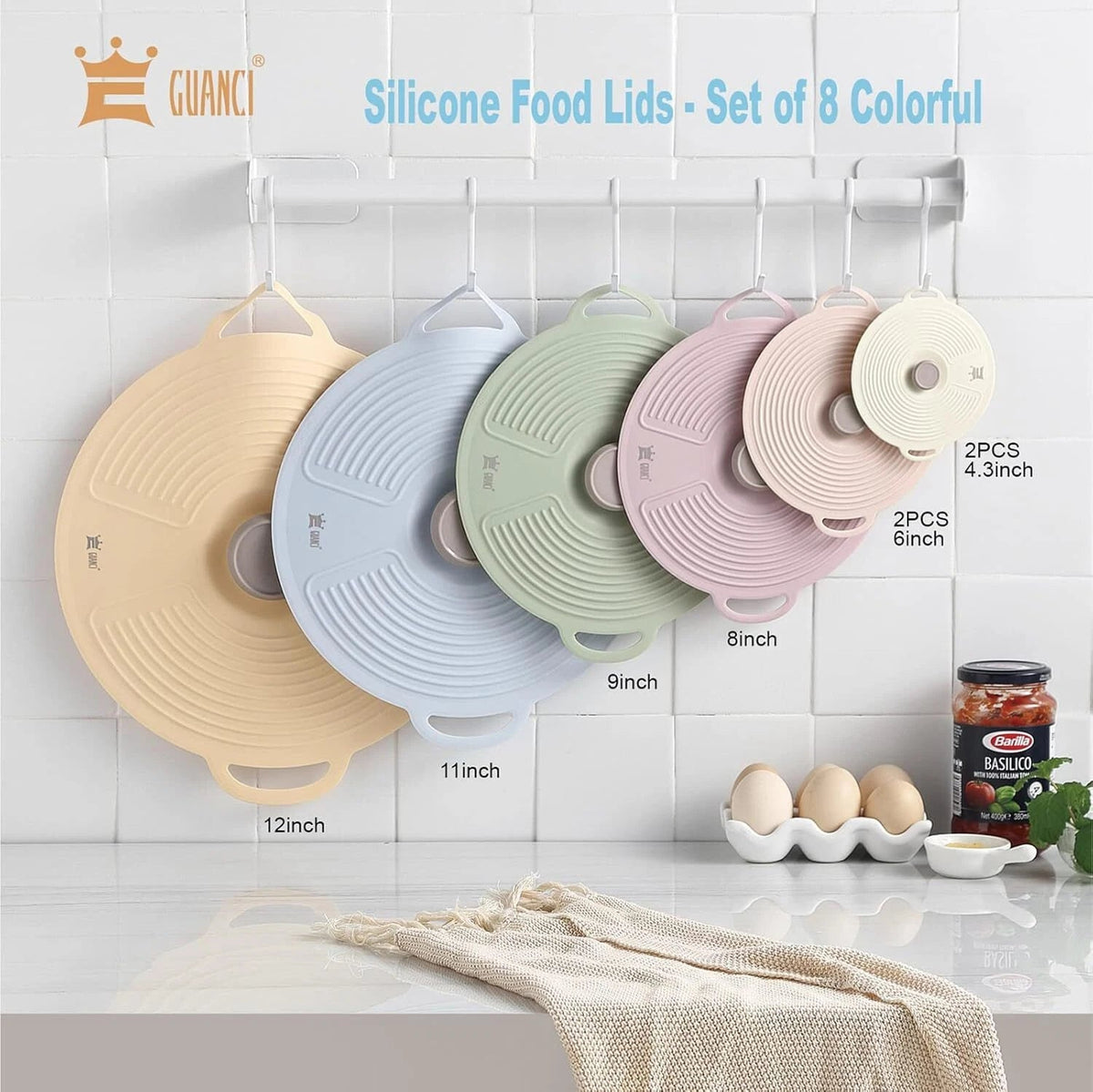 8 Pack Silicone Lids for Bowl Silicone Microwave Cover with 6 Sizes Reusable 07FC0E-D4 - KOEEK