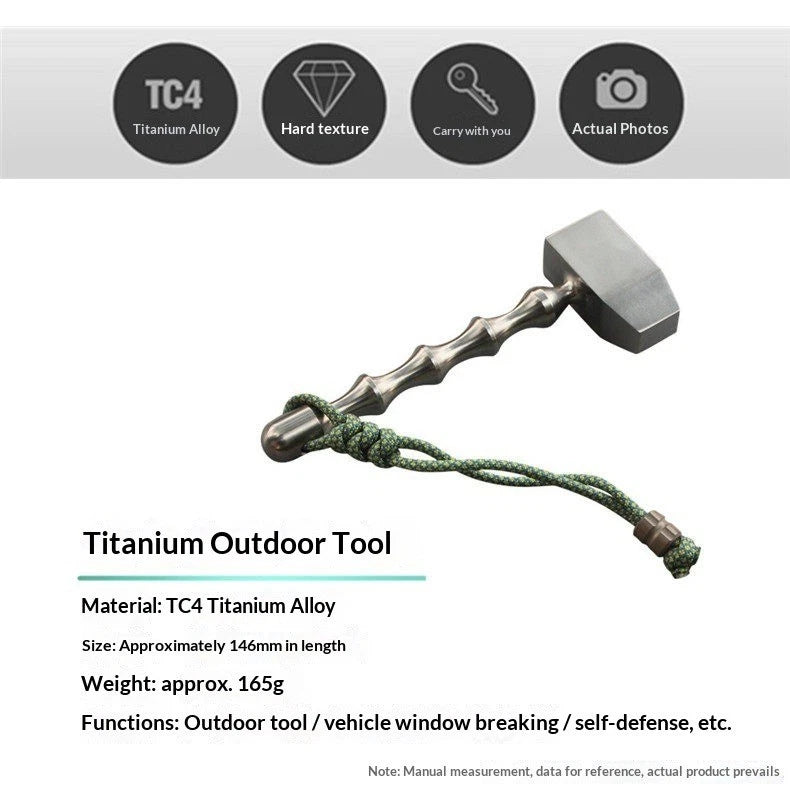 EDC Hammer TC4 Titanium Alloy Compact Survival Tool Camping Hiking Mini Hammer 07FC0E-D4 - KOEEK