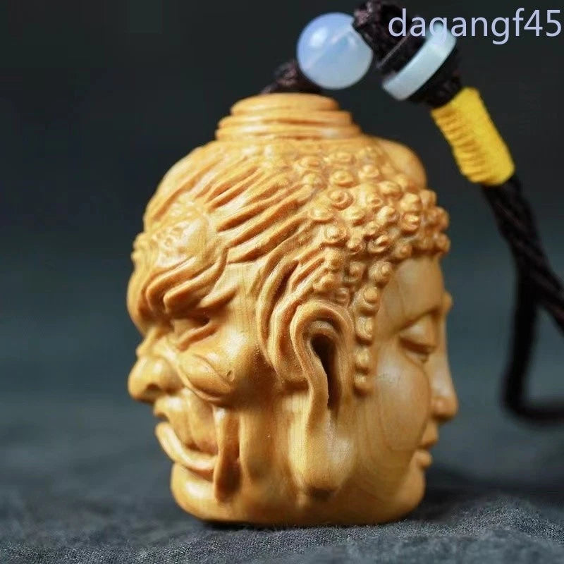 Natural Wood Hand-carved Buddha and Demon Between Buddhism Pendant Portable 07FC0E-D4 - KOEEK