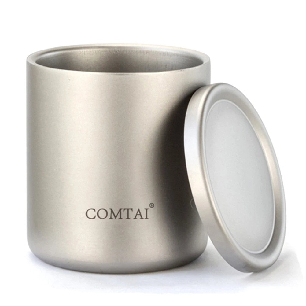 For Home Outdoor Camping Double Wall Titanium Water Cup Coffee Tea Mug With Lid 07FC0E-D4 - KOEEK