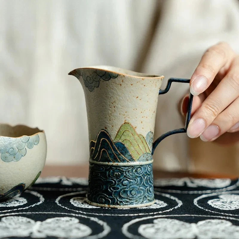 120ml Ceramic Painted Tracing Gold Green Mountain Tea Divider Cha Hai Fair Mug 07FC0E-D4 - KOEEK