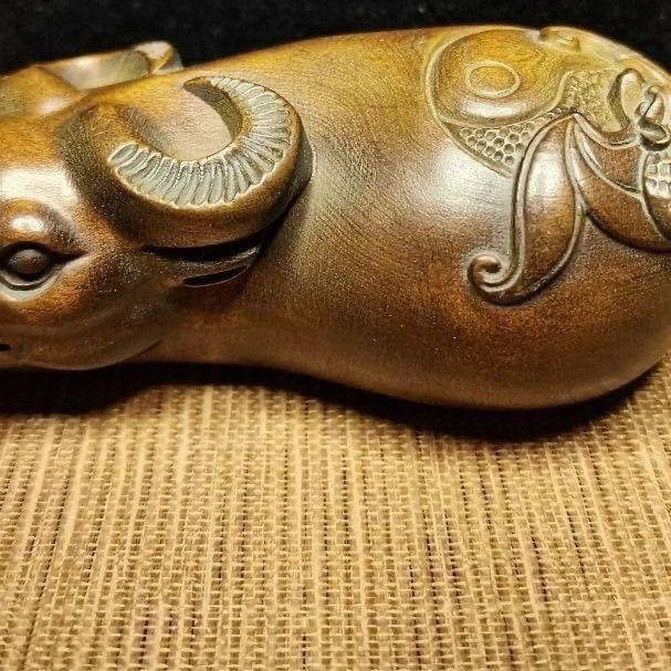 Boxwood Wood Carved Ox Zodiac Figurine 7cm Handheld Worry Piece Pendant Charm 07FC0E-D4 - KOEEK