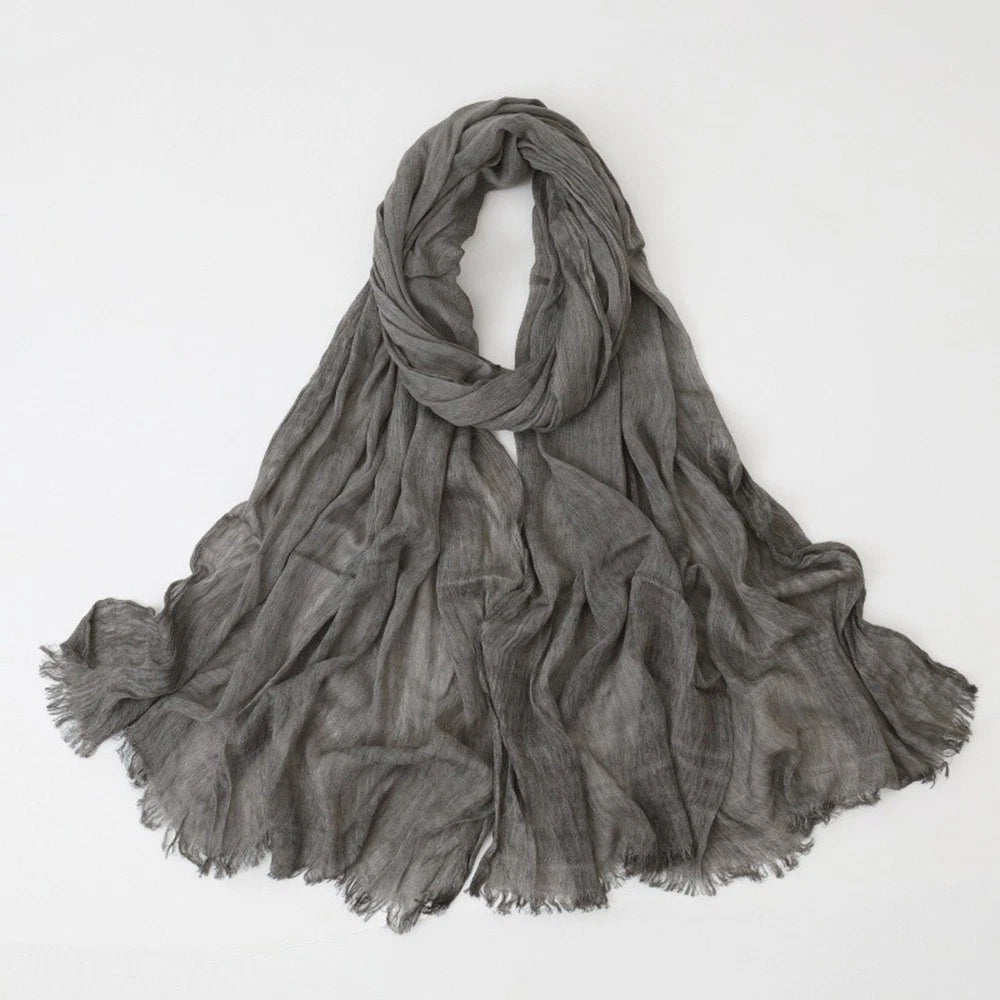 Solid Color Cotton-linen Scarves Women Head Scarves Crinkled Shawls Headscarves 07FC0E-D4 - KOEEK