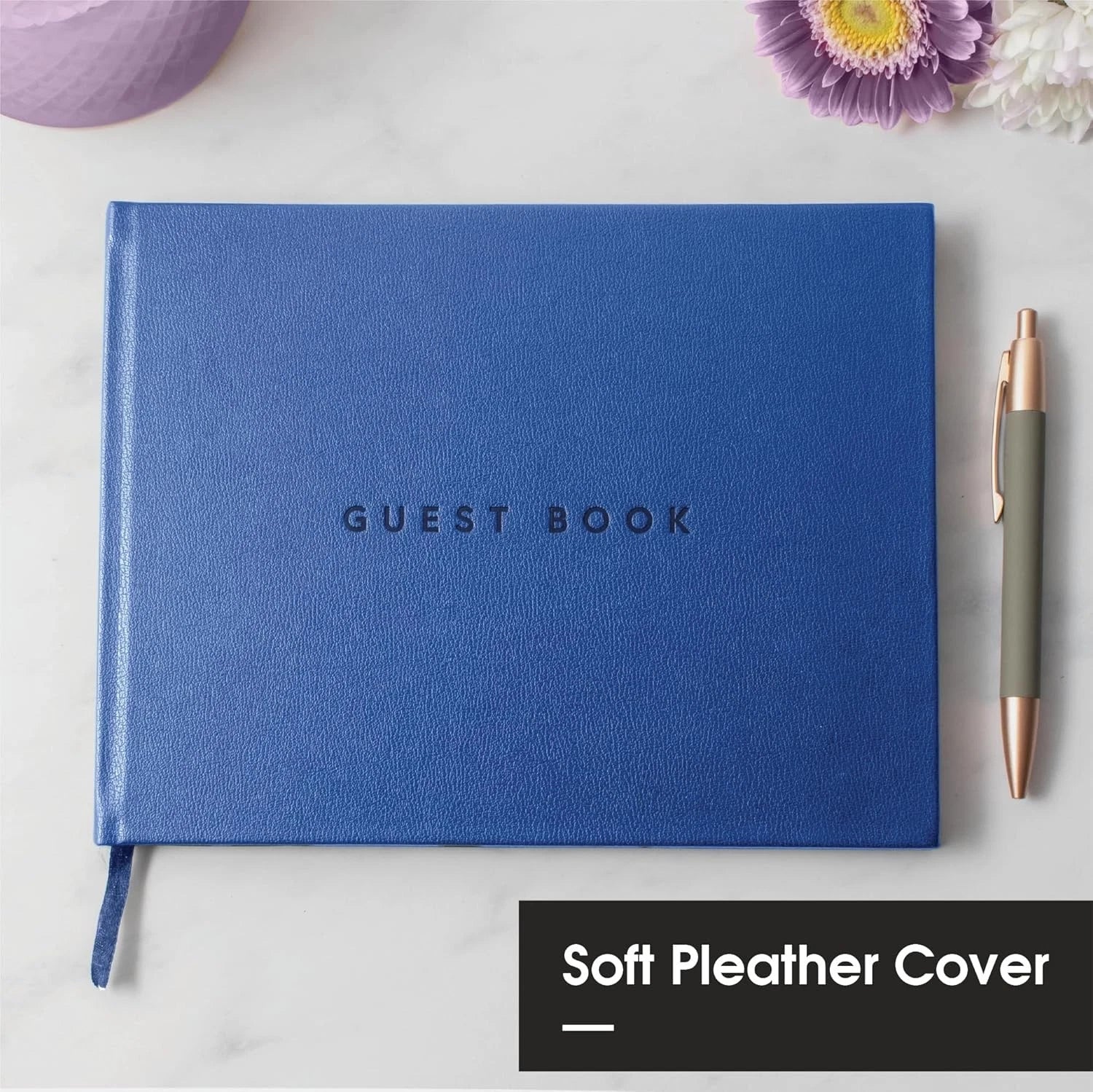 Classic black guest book, leather cover, 112 pages, 9 x 7 inches - Blue 07FC0E-D4 - KOEEK