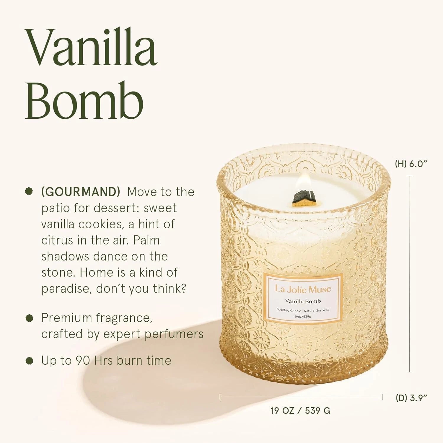 Vanilla Candle, Unisex Aromatherapy Candle Gift Set, 19 oz. Wooden Wick 07FC0E-D4 - KOEEK