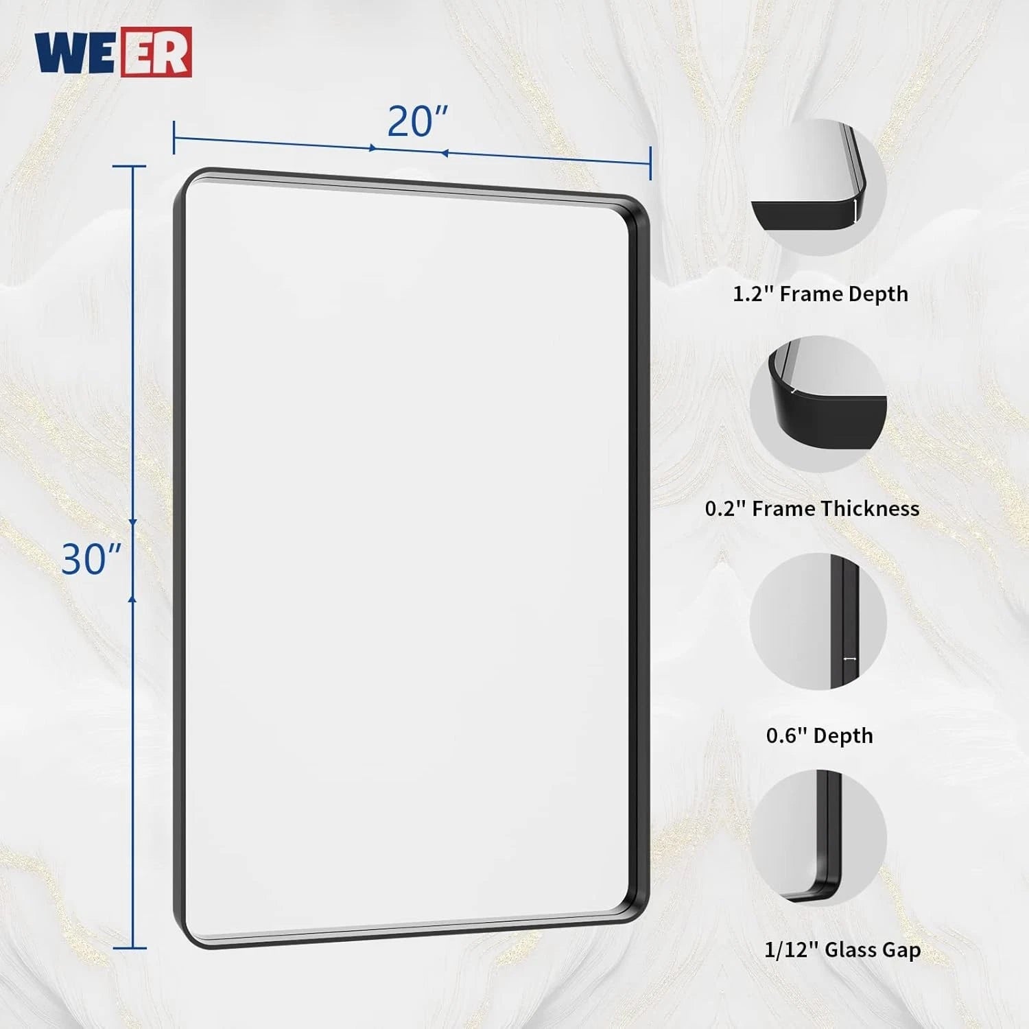Black Bathroom Mirror 20X30In,Rectangular Matte Black Metal Framed Vanity Mirror 07FC0E-D4 - KOEEK