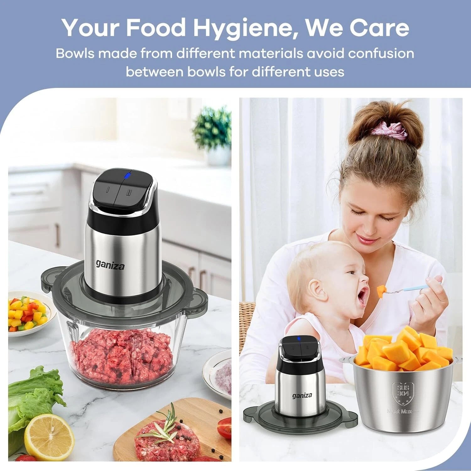 Food Processor,2-Speed Food Chopper Meat Grinder with 8-Cup Stainless Steel Bowl 07FC0E-D4 - KOEEK