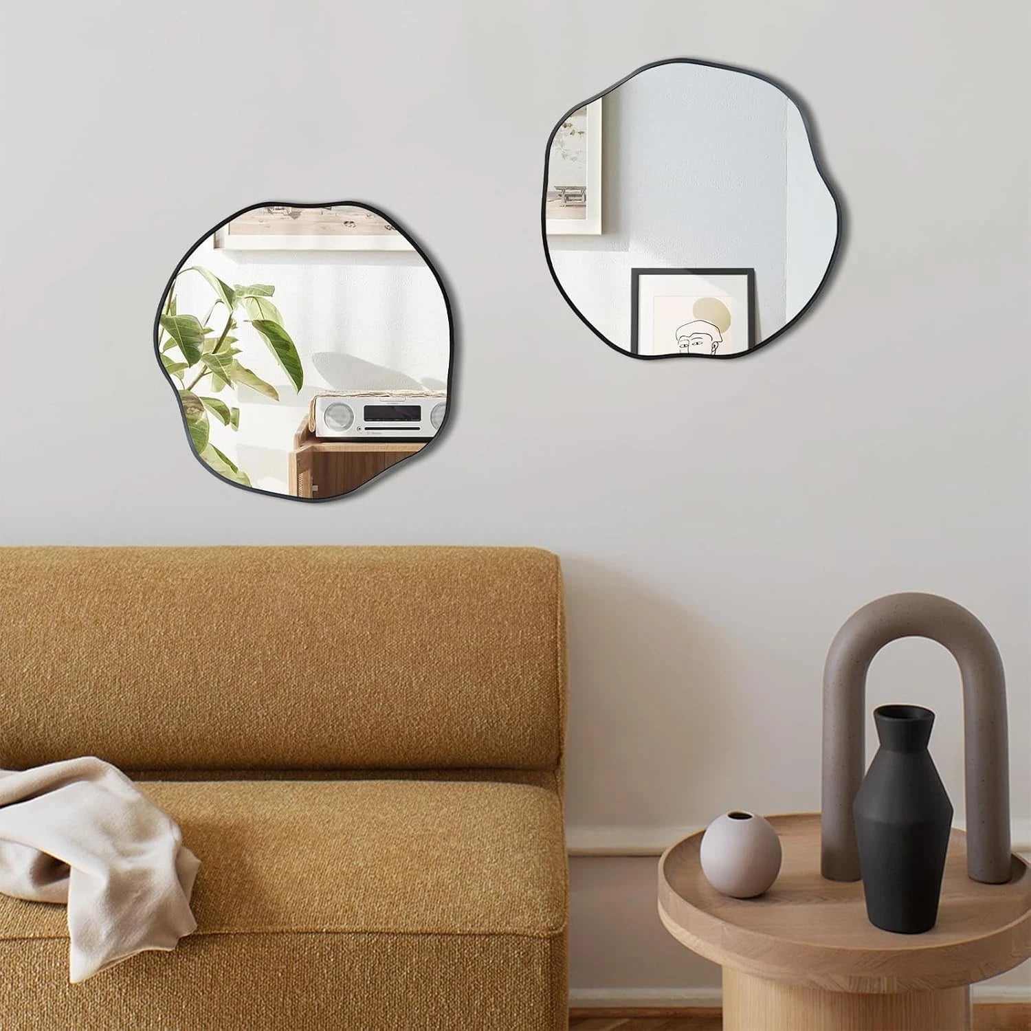 Irregular Shaped Mirror, 16" Asymmetrical Mirrors, Modern Scalloped Round Mirror 07FC0E-D4 - KOEEK