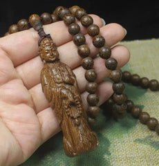 8mm*108 Natural Wood Guanyin Pandent Buddha Prayer Beads Necklace Accessories 07FC0E-D4 - KOEEK