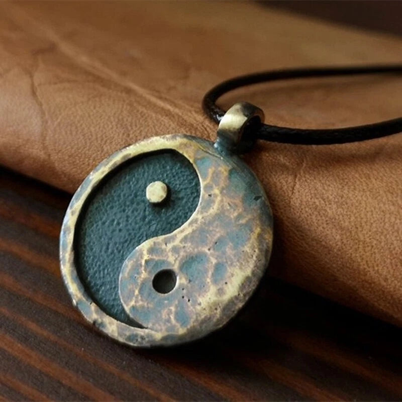 Vintage Ancient Looking Yin Yang Necklace Charm Pendant Necklaces for Women Men 07FC0E-D4 - KOEEK