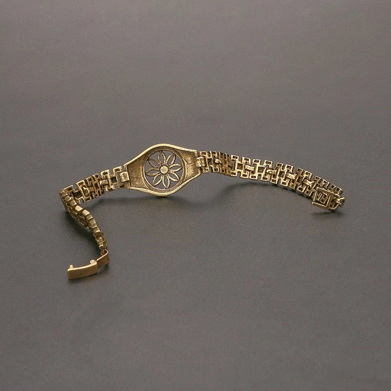 Floral Watch Chain Brass Bangle Men Women Vintage Copper Jewelry Bracelet 07FC0E-D4 - KOEEK