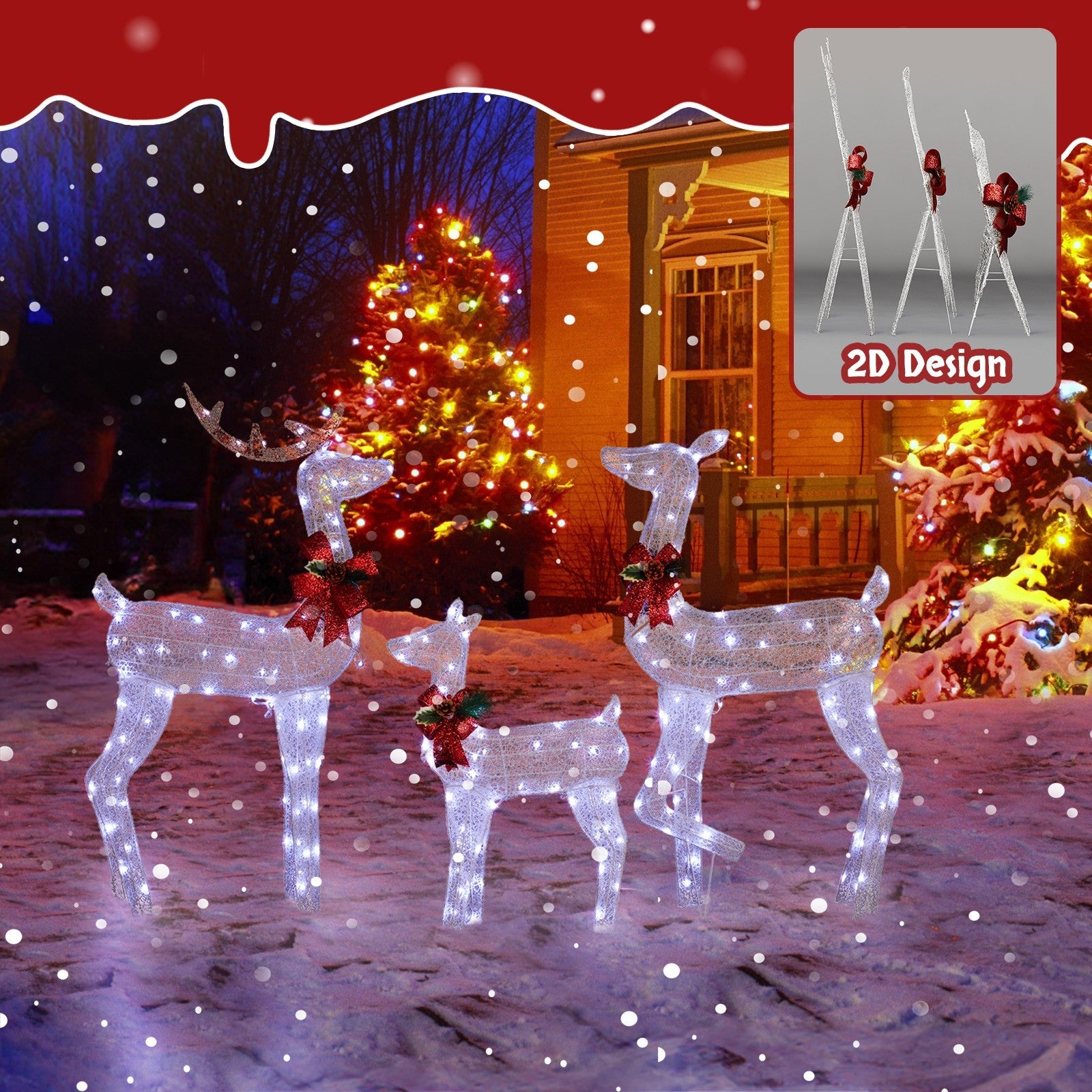 Christmas Lighted Reindeer Family Outdoor Yard Decoration Lighted Deer Set 07FC0E-D4 - KOEEK