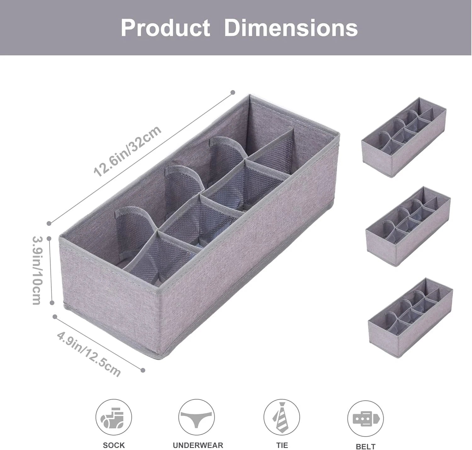 3-piece set of sock and underwear drawer dividers,foldable wardrobe storage box 07FC0E-D4 - KOEEK