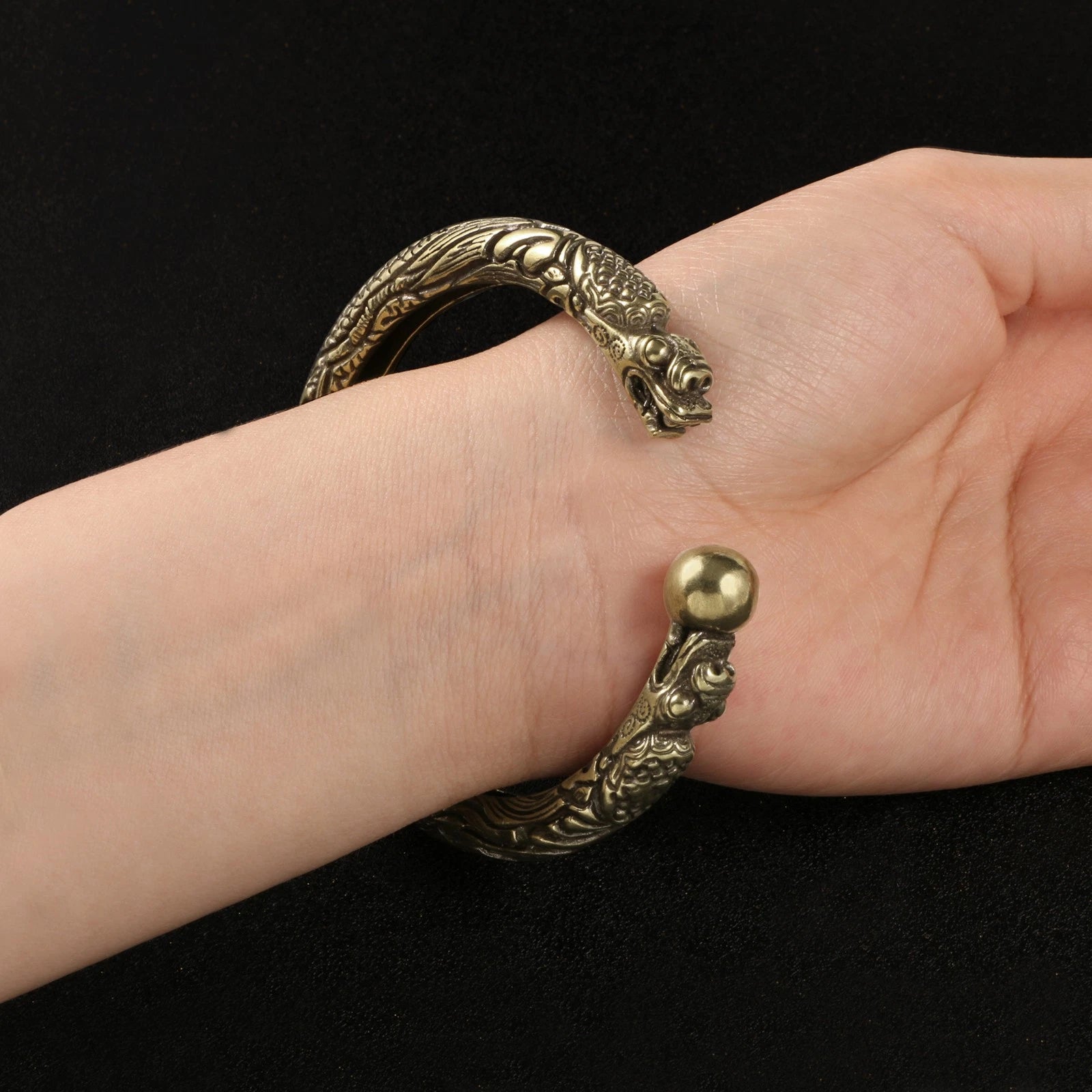 Chinese Trend Zodiac Dragon Cuff Bracelet Vintage Brass Open Jewelry Gift 07FC0E-D4 - KOEEK