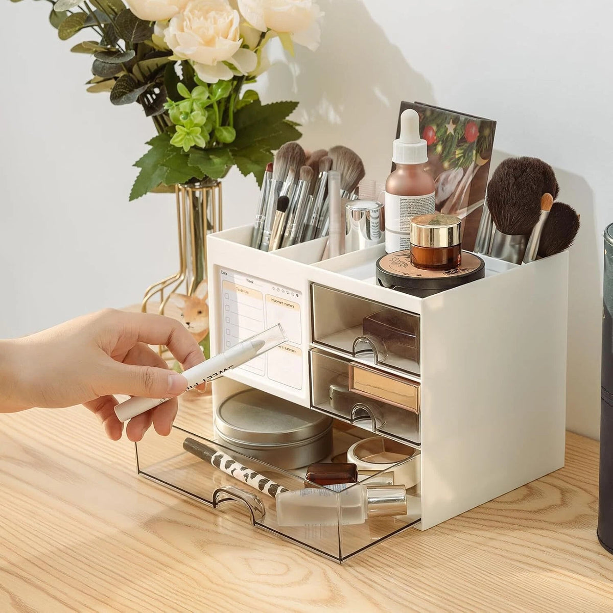 Desk Organizer with 3 Drawer, Multi-Functional Pencil Pen Holder for Desk, Desk 07FC0E-D4 - KOEEK