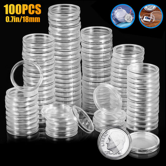100 Direct Fit Airtight 18mm Coin Capsules Storage Holder Container for US Dimes