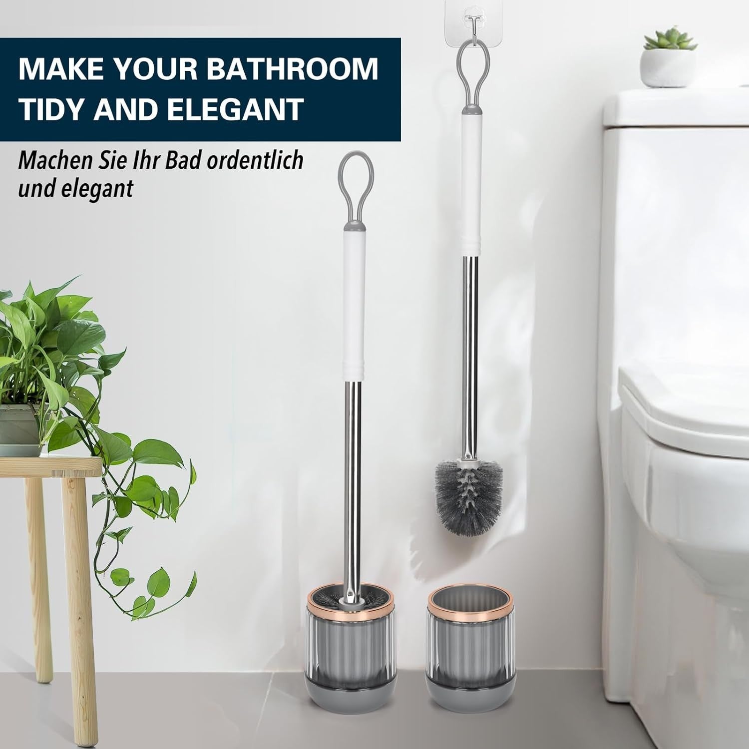 new Toilet Bowl Brush and Holder 2 Pack Long Handle for White 07FC0E-D4 - KOEEK
