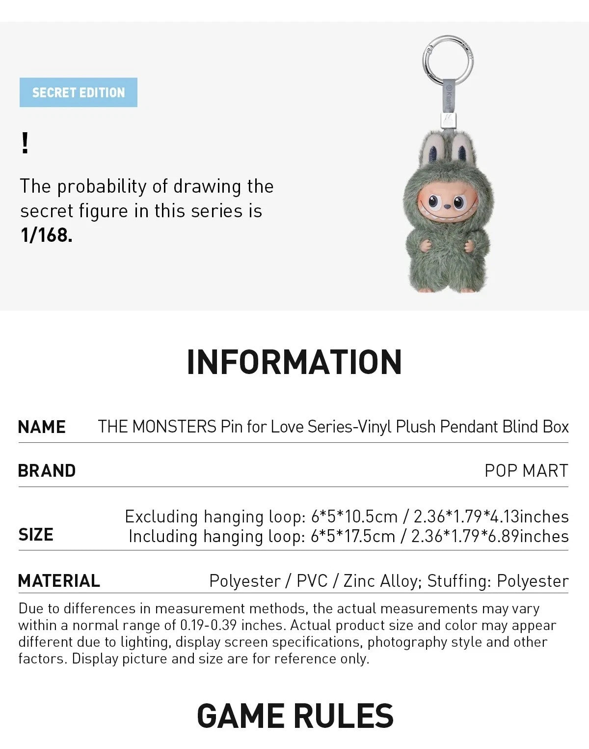 The Monsters Pin For Love Series-Vinyl Plush Pendant Blind Box (N-Z) Hot Cute 07FC0E-D4 - KOEEK