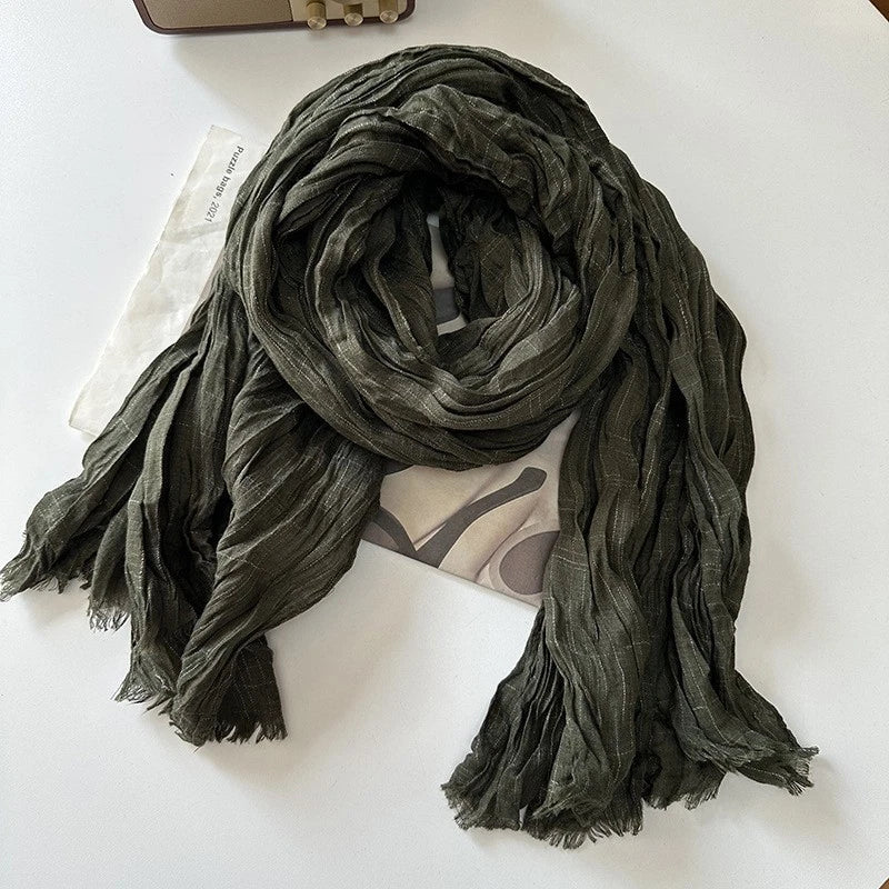 Mens Linen Cotton Wrinkled Pleated Winter Scarf Unisex Autumn Shawl Bandana 07FC0E-D4 - KOEEK