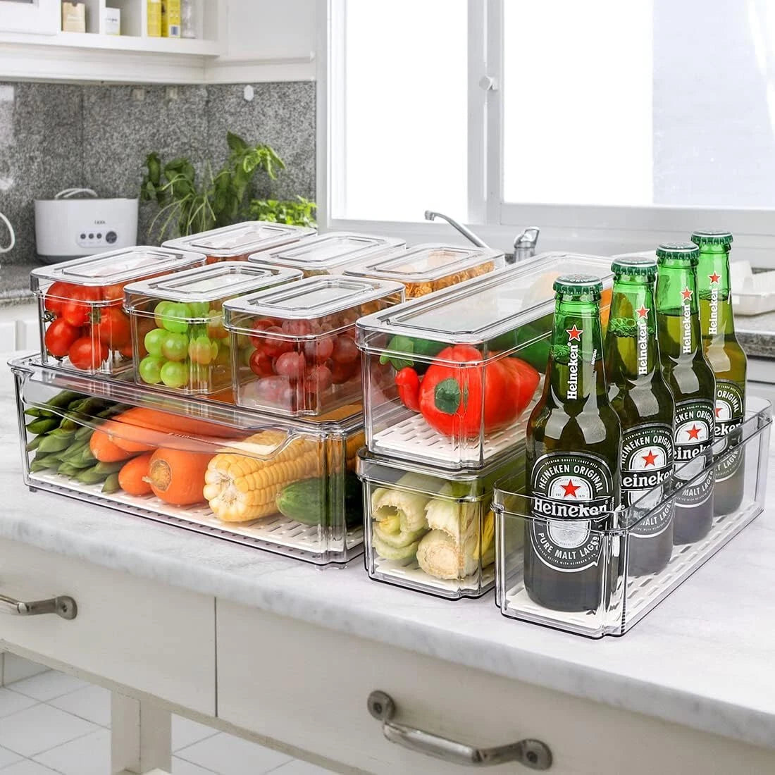 10 Pack Refrigerator Pantry Organizer Bins, Stackable Fridge Organizer Bins Lids 07FC0E-D4 - KOEEK